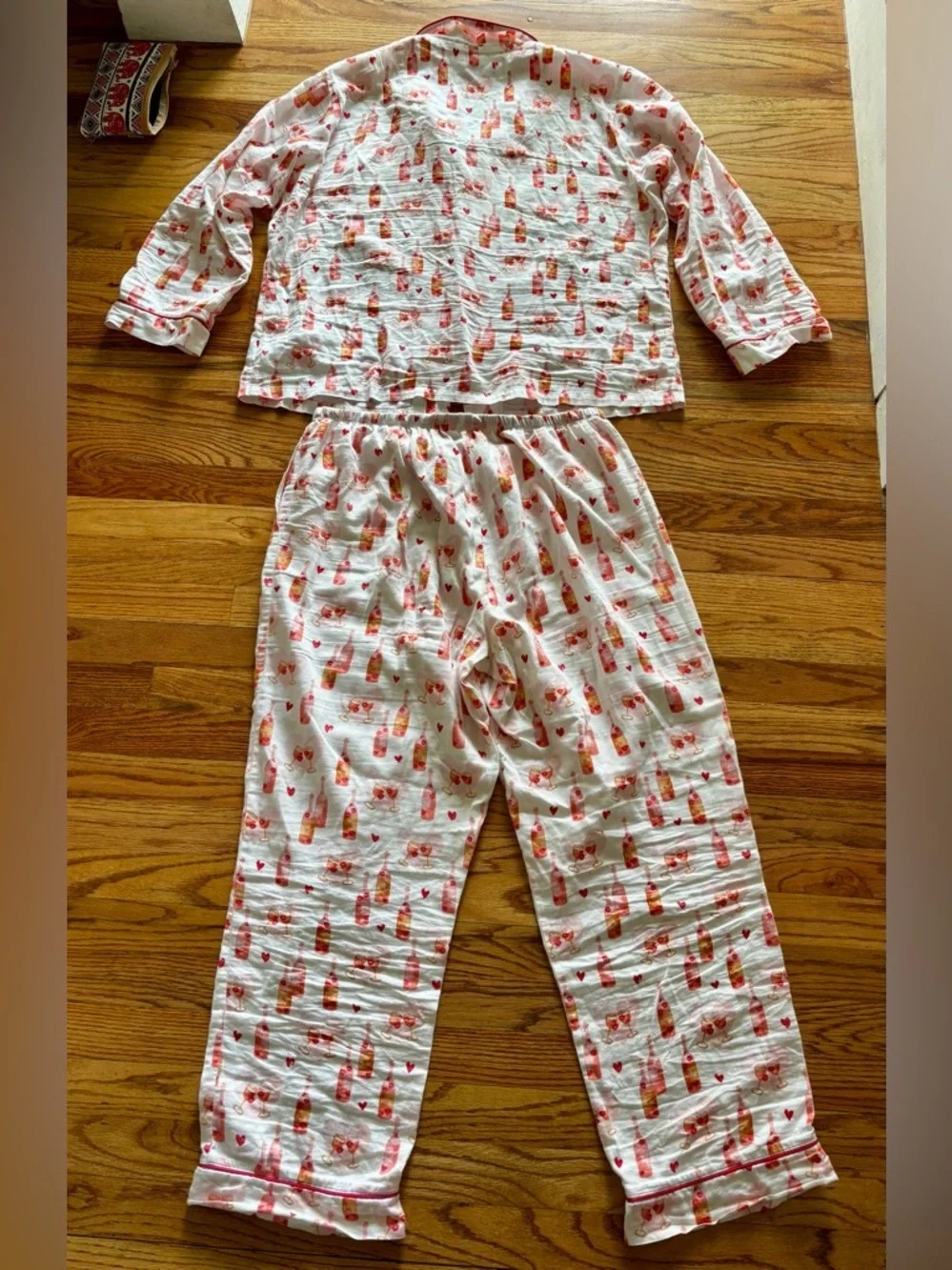 BedHead Be Mine Pajama Set with Pink Coral Hearts and Champagne Bottle Motif